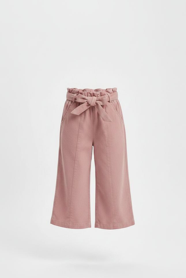 Pantalon Fluide Rose Coton Ample Ceinturé Fille - vue 3