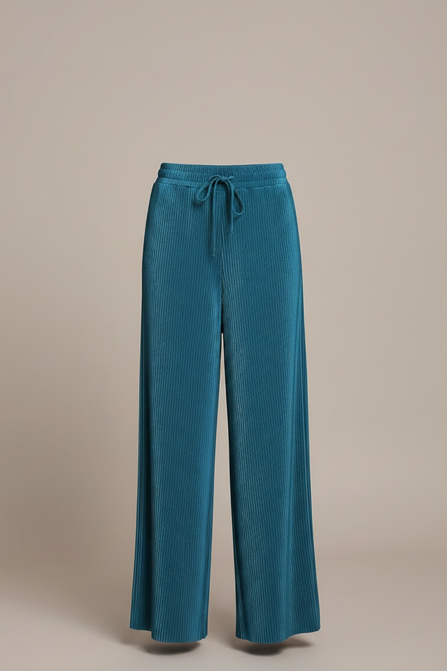 Pantalon Fluide Plissé Ample Taille Haute Bleu - Polyester - vue 3