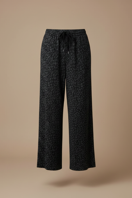 Pantalon Fluide Léopard Gris Ample Cordon Doux - Viscose - vue 3