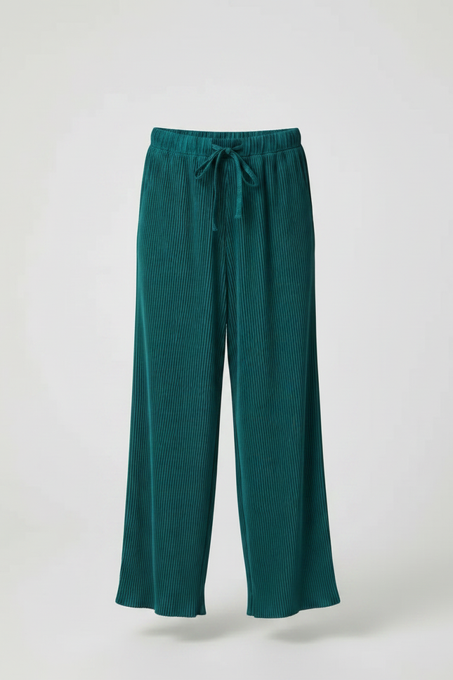 Pantalon Fluide Plissé Vert Émeraude Ample Cordon Enfant - Polyester - vue 3