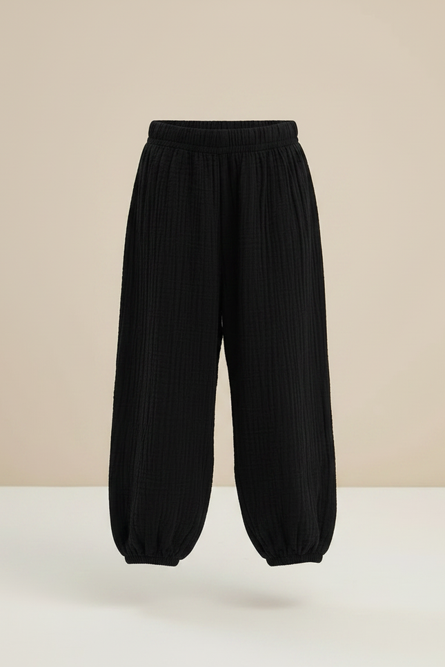Pantalon Fluide Noir Ample Gaze Coton Unisexe - vue 3