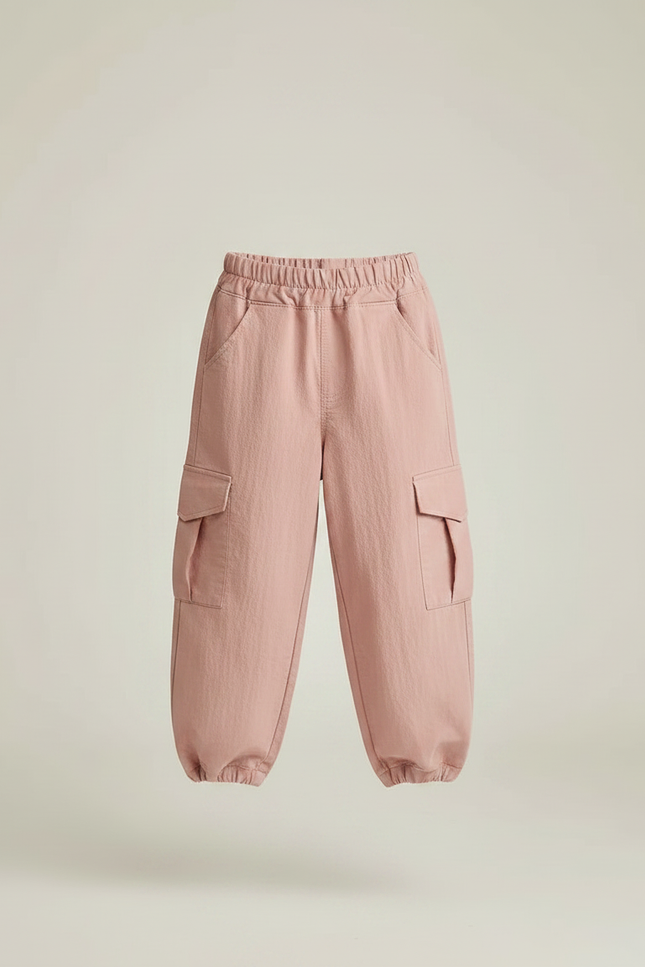 Pantalon Fluide Cargo Rose Coton Décontracté Enfant - vue 3