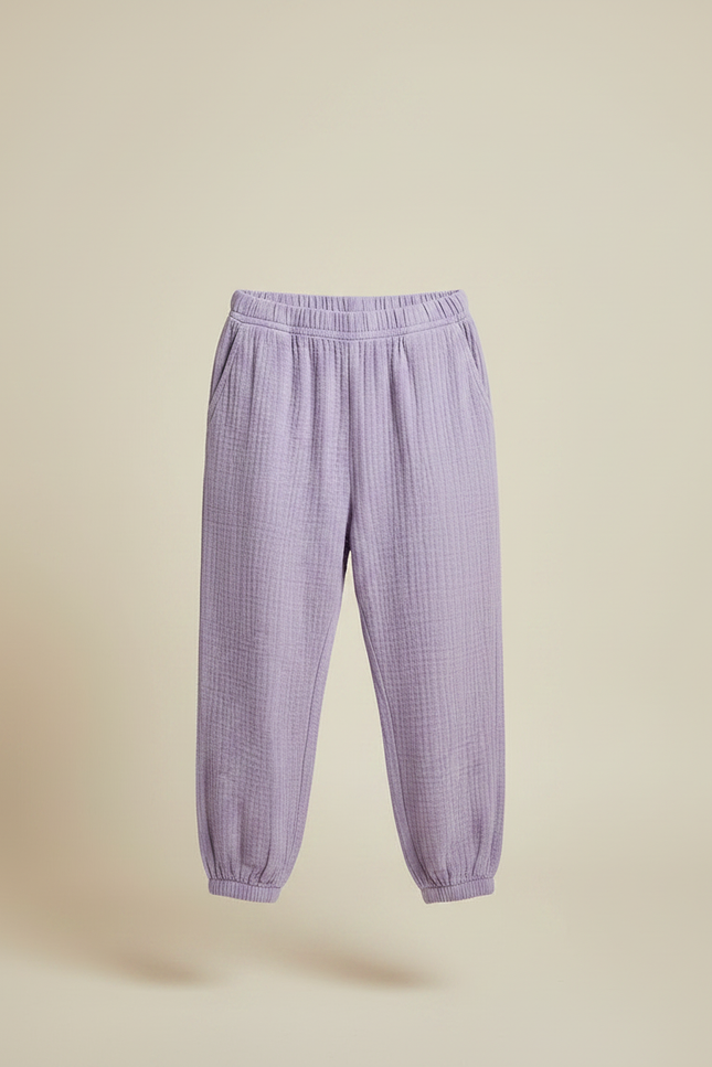 Pantalon Fluide Lilas Ample Coton Gaze Confortable Garçon - Violet - vue 3