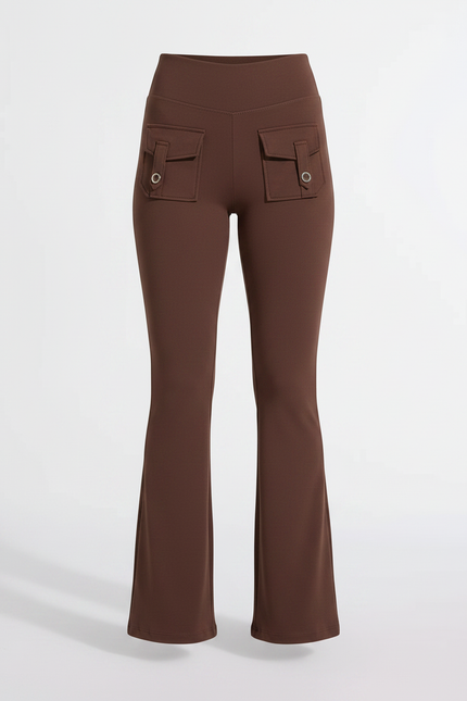 Pantalon Fluide Marron Évasé Poches Taille Haute - Maille - vue 3