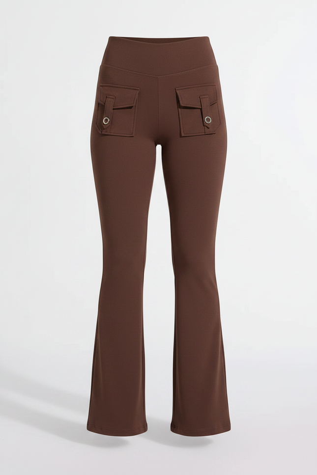 Pantalon Fluide Marron Évasé Poches Taille Haute - Maille - vue 3