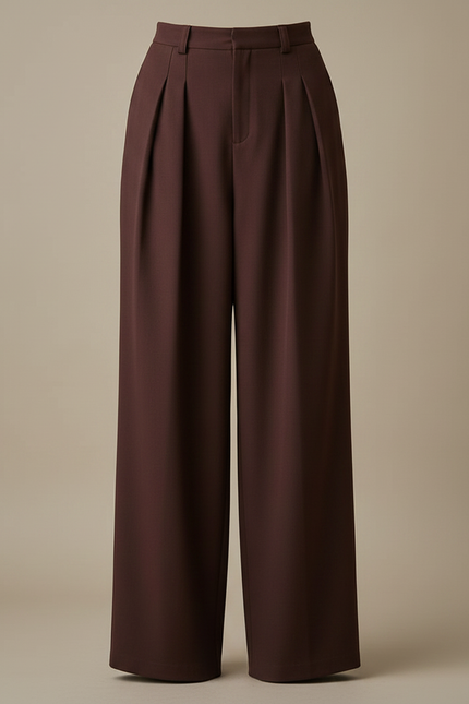 Pantalon Fluide Marron Plissé Ample Élégant Femme - Polyester - vue 3
