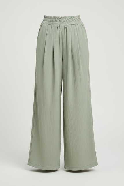 Pantalon Fluide Vert Ample Taille Haute Enfant - Lin - vue 3