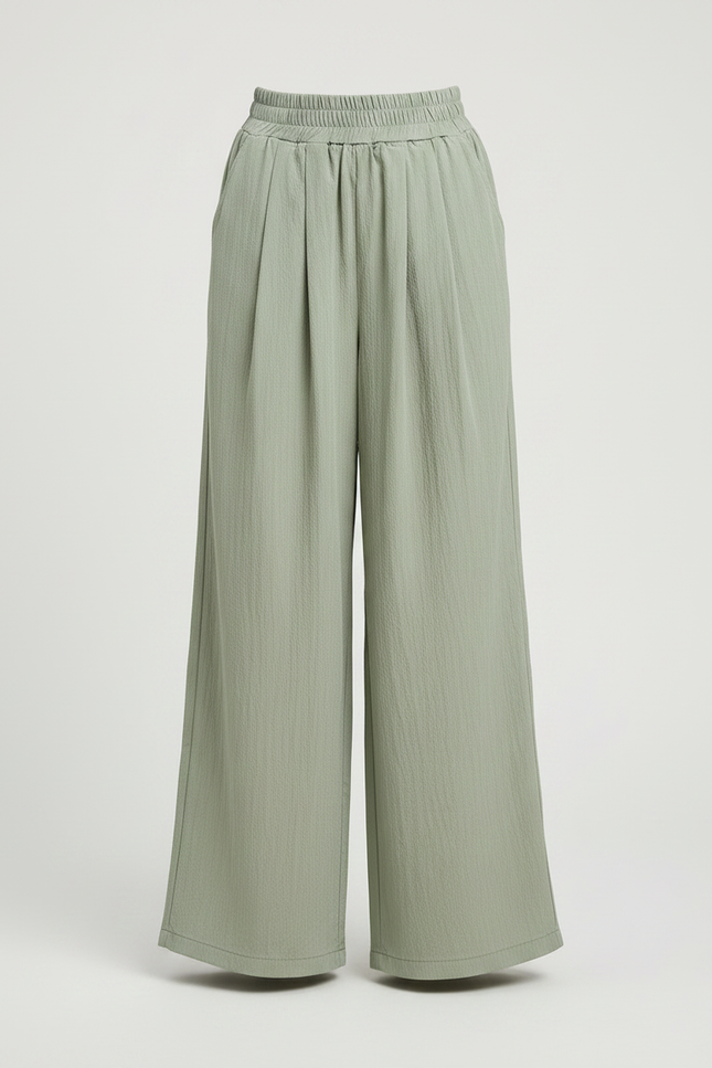 Pantalon Fluide Vert Ample Taille Haute Enfant - Lin - vue 3
