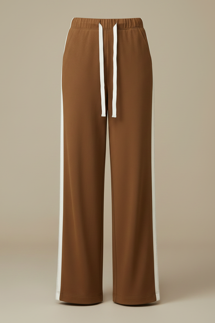 Pantalon Fluide Marron Ample Rayures Blanches Cordon - Molleton - vue 3