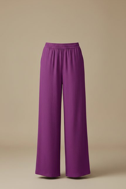 Pantalon Fluide Violet Taille Haute Ample Léger Femme - Lin - vue 3