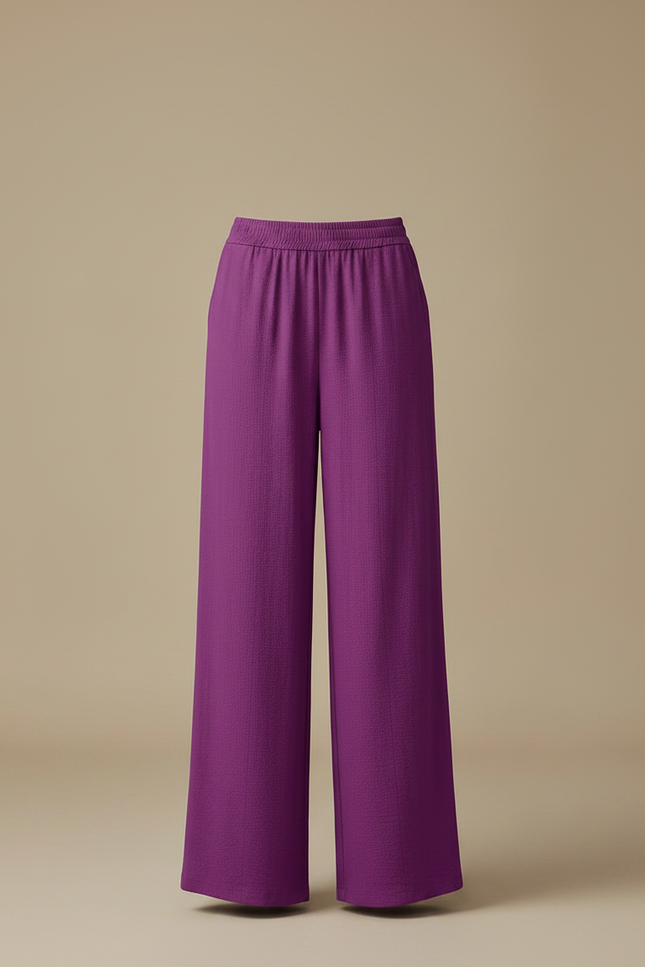 Pantalon Fluide Violet Taille Haute Ample Léger Femme - Lin - vue 3