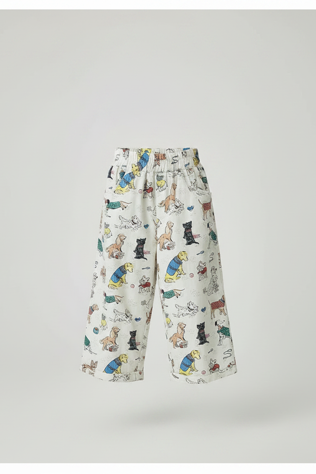 Pantalon Fluide Blanc Ample Imprimé Chiens Décontracté Enfant - Coton - vue 3