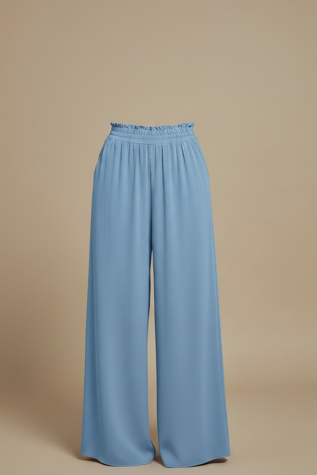 Pantalon Smocké Fluide Femme - Bleu Viscose - vue 3