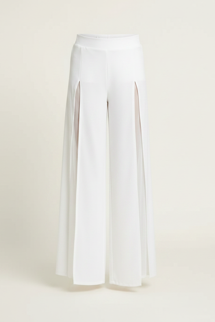 Pantalon Fluide Blanc Fendu Large Élégant - Polyester - vue 3