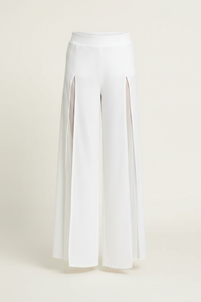 Pantalon Fluide Blanc Fendu Large Élégant - Polyester - vue 3