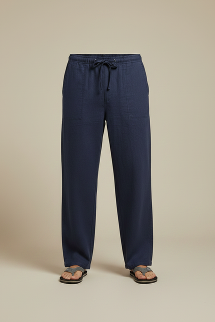 Pantalon Fluide Bleu Marine Ample Lin Décontracté Homme - vue 3