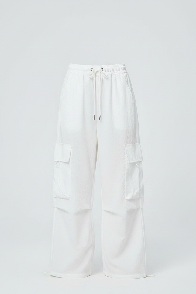 Pantalon Fluide Blanc Ample Cargo Cordon Fille - Polyester - vue 3