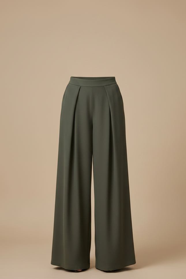 Pantalon Fluide Plissé Vert - Kaki Polyester - vue 3