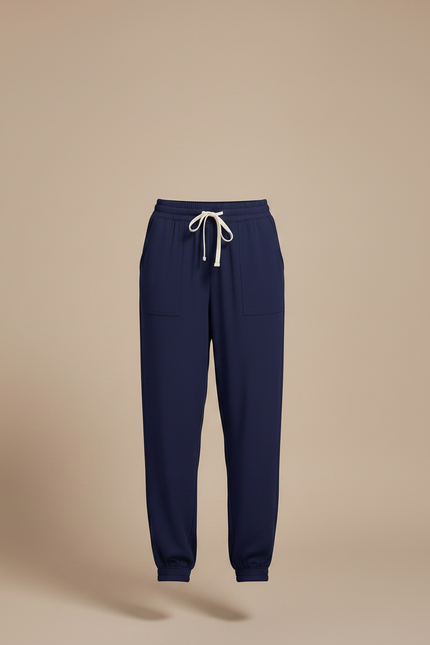 Pantalon Fluide Bleu Marine Ample Cordon Cheville Femme - Viscose - vue 3
