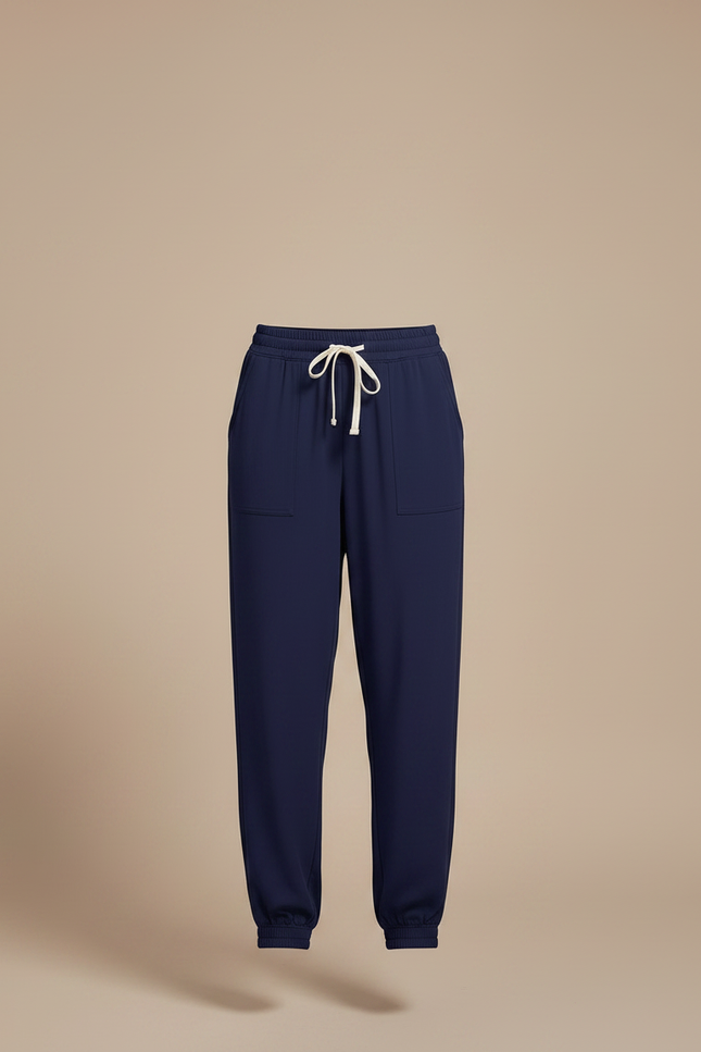 Pantalon Fluide Bleu Marine Ample Cordon Cheville Femme - Viscose - vue 3