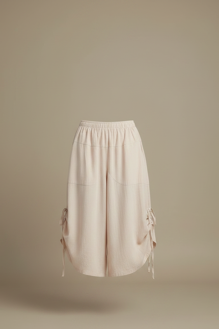 Pantalon Fluide Beige Coton Ample Décontracté Coréen - vue 3