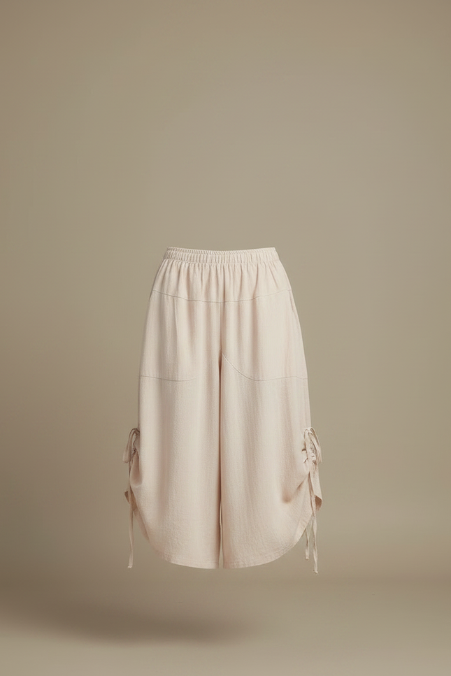 Pantalon Fluide Beige Coton Ample Décontracté Coréen - vue 3