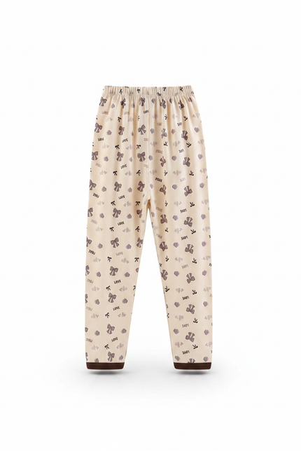 Pantalon Fluide Beige Imprimé Nœuds Coton Enfant - vue 2
