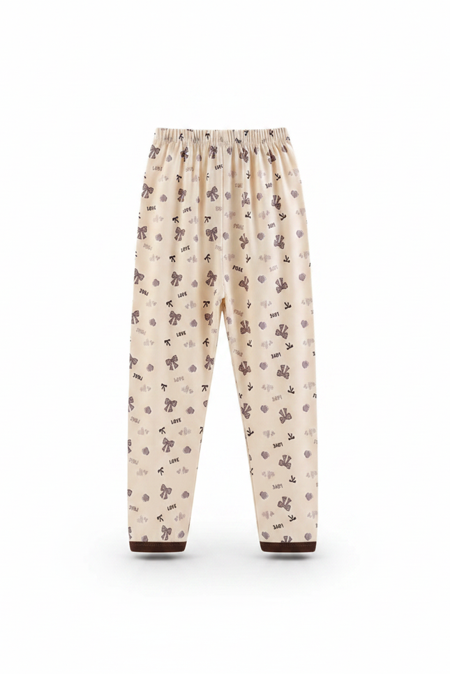 Pantalon Fluide Beige Imprimé Nœuds Coton Enfant - vue 2