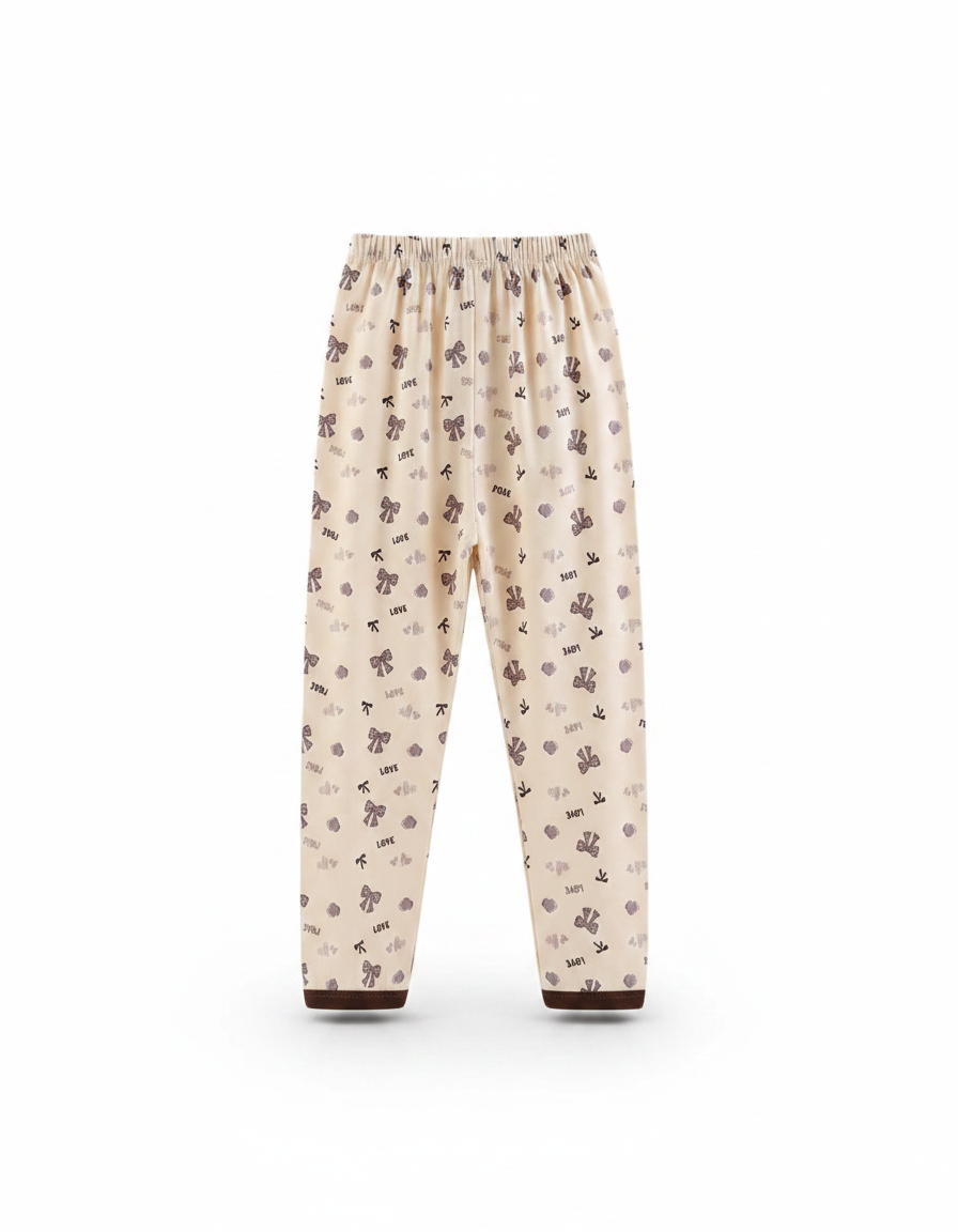 Pantalon Fluide Beige Imprimé Nœuds Coton Enfant - vue 2