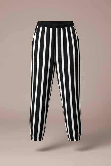 Pantalon Fluide Noir Rayures Blanches Ample Coton Enfant - Imprimé - vue 3