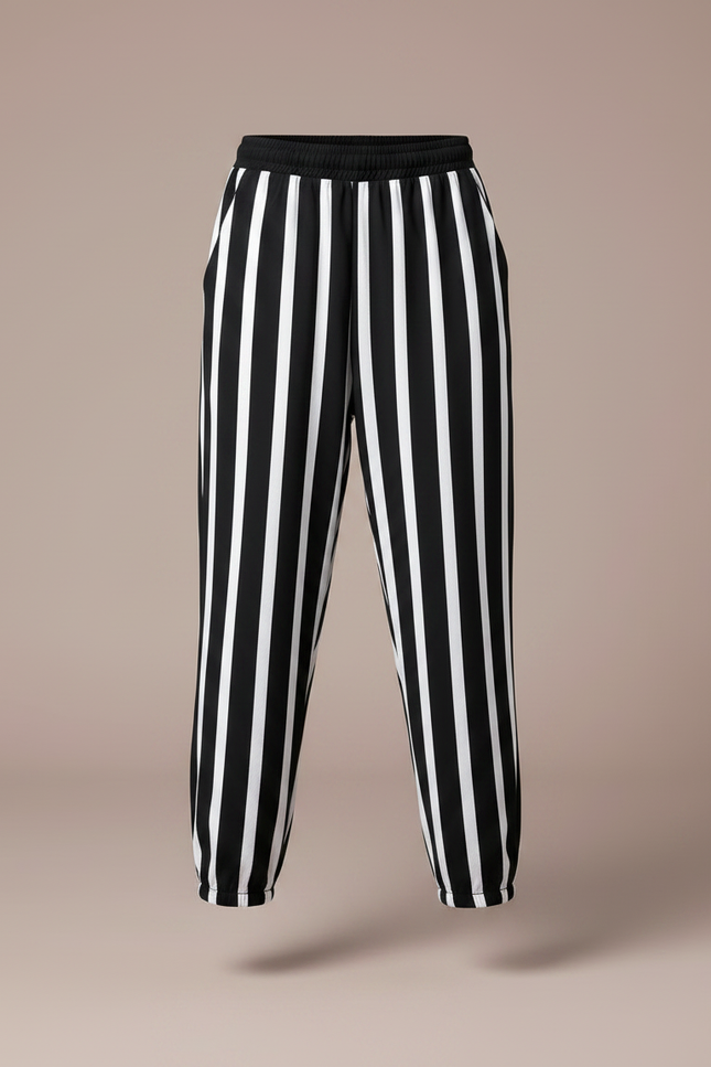 Pantalon Fluide Noir Rayures Blanches Ample Coton Enfant - Imprimé - vue 3