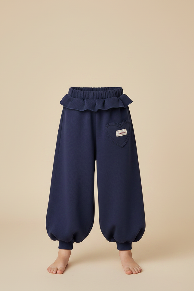 Pantalon Fluide Bleu Marine Ample Molleton Coeur - vue 3