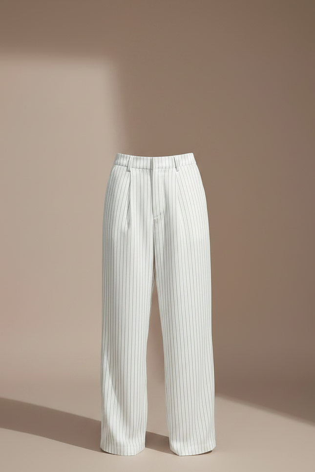 Pantalon Fluide Blanc Rayé Ample Taille Haute - Viscose - vue 3