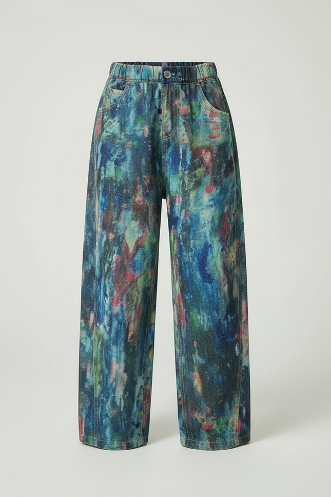 Pantalon Fluide Imprimé Abstrait Ample Décontracté Enfant - Multicolore Jean - vue 3