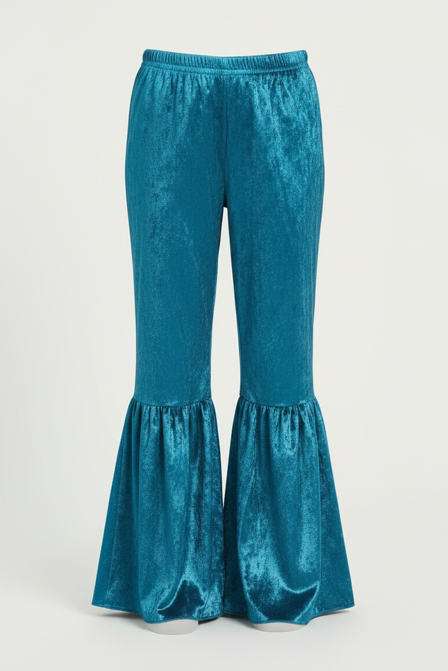 Pantalon Fluide Velours Bleu Canard Évasé Enfant - vue 3
