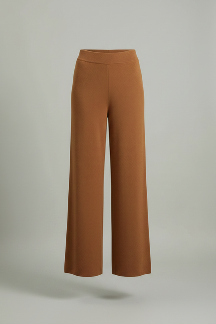 Pantalon Fluide Marron Ample Tricoté Confortable Élégant - Maille - vue 3