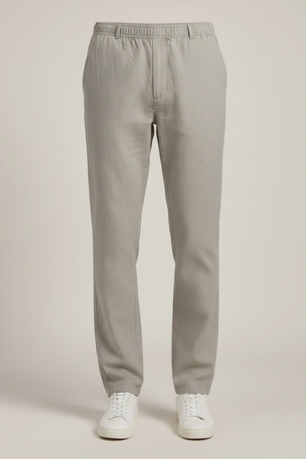 Pantalon Fluide Gris Coton Droit Confortable Homme - Lin - vue 3