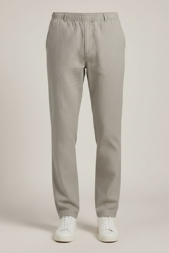 Pantalon Fluide Gris Coton Droit Confortable Homme - Lin - vue 3