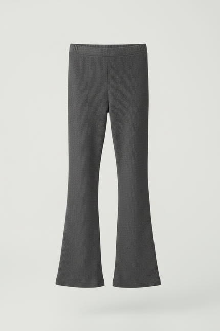 Pantalon Fluide Gris Côtelé Évasé Confortable Fille - Maille - vue 3