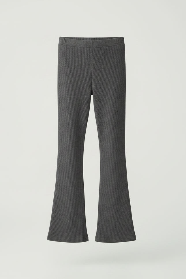 Pantalon Fluide Gris Côtelé Évasé Confortable Fille - Maille - vue 3
