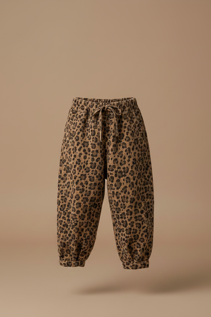 Pantalon Fluide Léopard Marron Ample Coton Enfant - Imprimé Cordé - vue 3