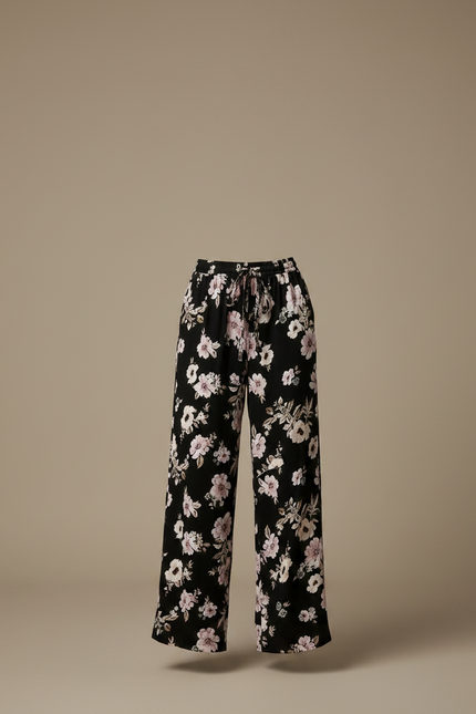 Pantalon Fluide Noir Fleuri Ample Confortable Imprimé Floral - Viscose - vue 3