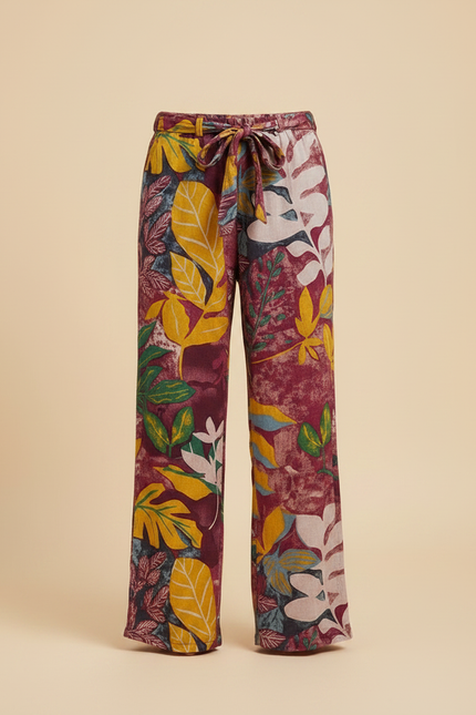 Pantalon Fluide Imprimé Floral Large Rouge Fille - Bordeaux Viscose - vue 3