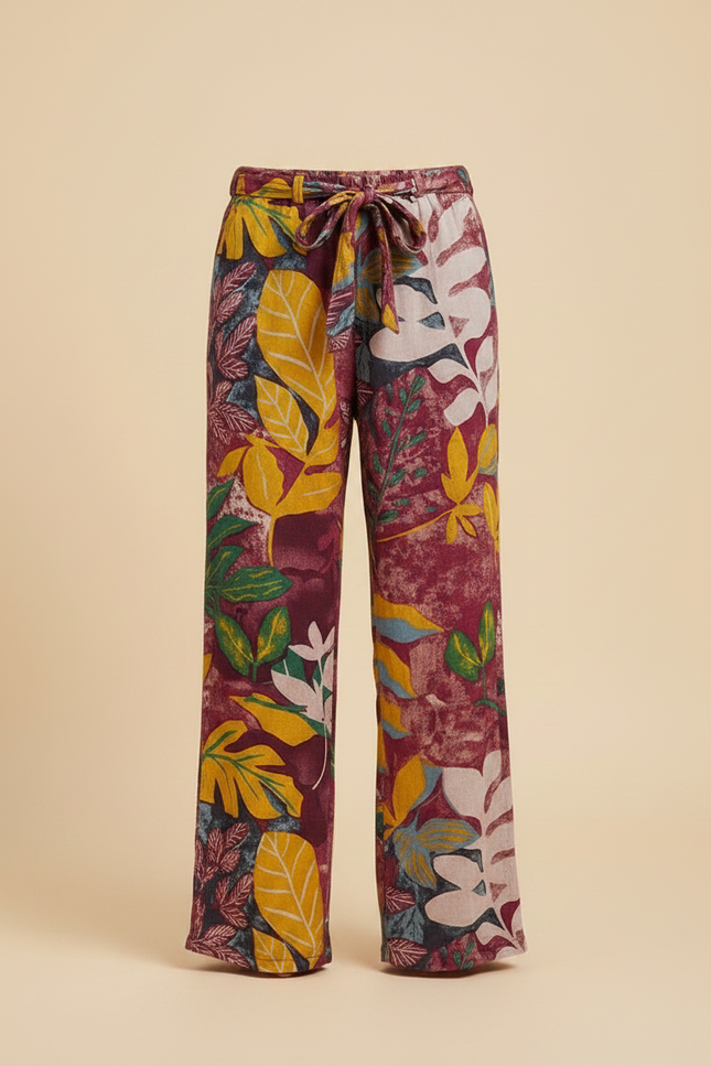 Pantalon Fluide Imprimé Floral Large Rouge Fille - Bordeaux Viscose - vue 3