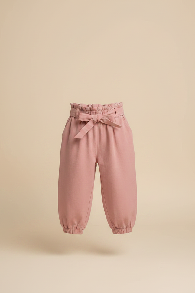 Pantalon Fluide Rose Coton Ample Taille Haute Enfant - vue 3