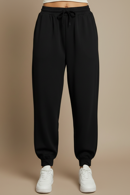 Pantalon Fluide Noir Ample Cordon Décontracté Sport - Polyester - vue 3