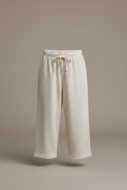 Pantalon Fluide Beige Côtelé Ample Cordon Enfant - Cordé - vue 3