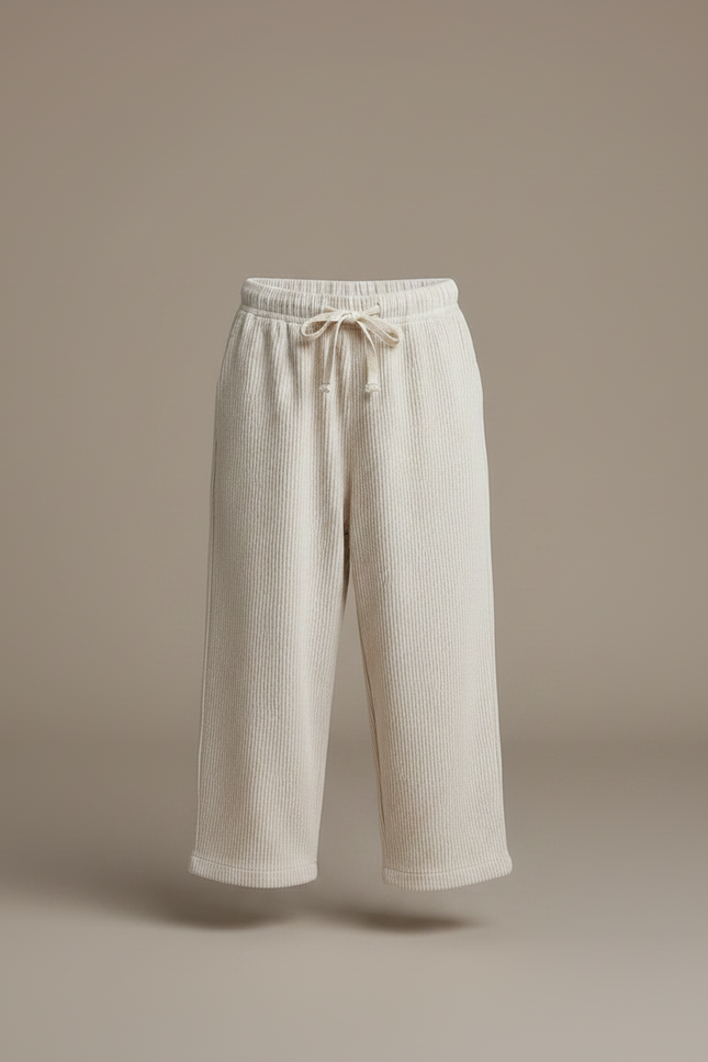 Pantalon Fluide Beige Côtelé Ample Cordon Enfant - Cordé - vue 3