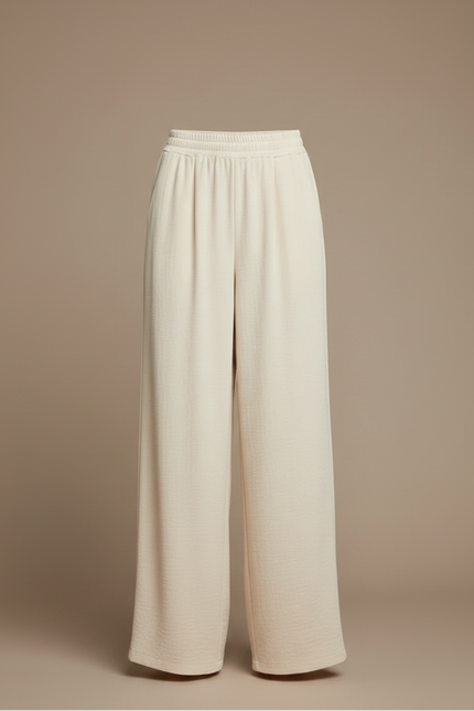 Pantalon Fluide Beige Ample Décontracté Plissé Élégant - Viscose - vue 3