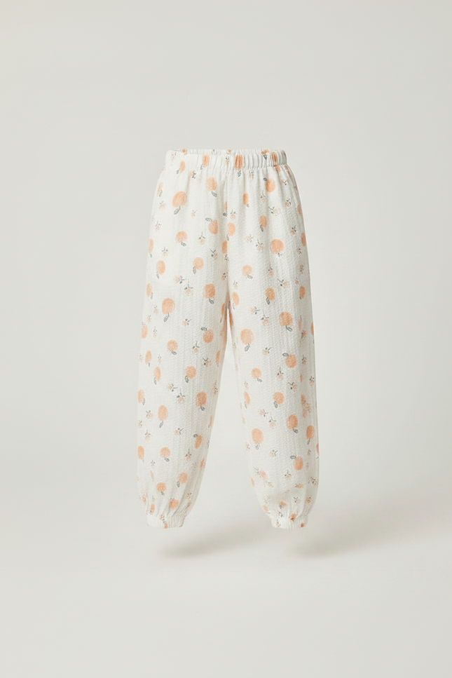 Pantalon Fluide Blanc Imprimé Orange Enfant Léger - Coton - vue 3